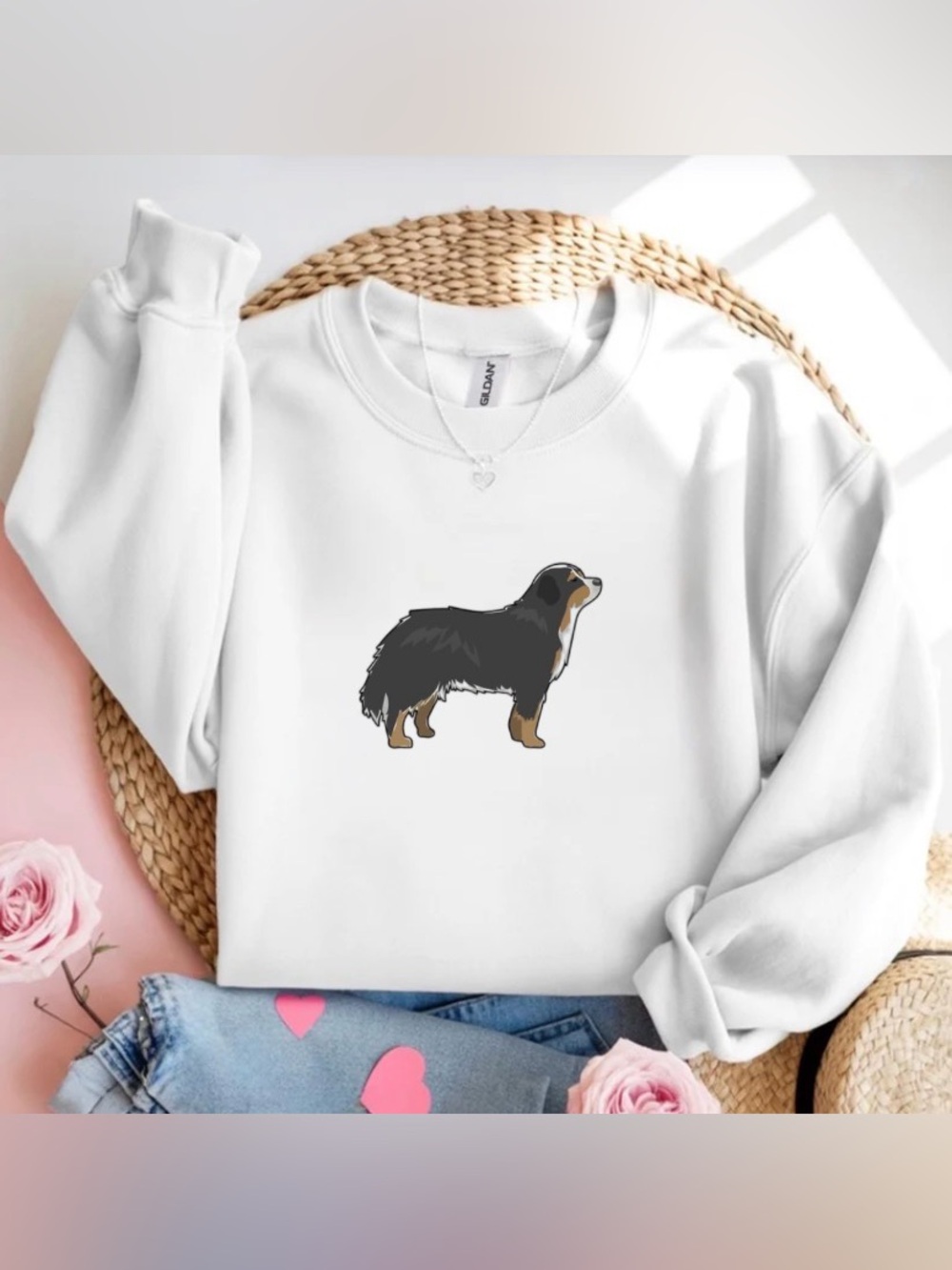 Bernese Mountain Dog White Crewneck Sweatshirt Dog Lover Gift Shirt